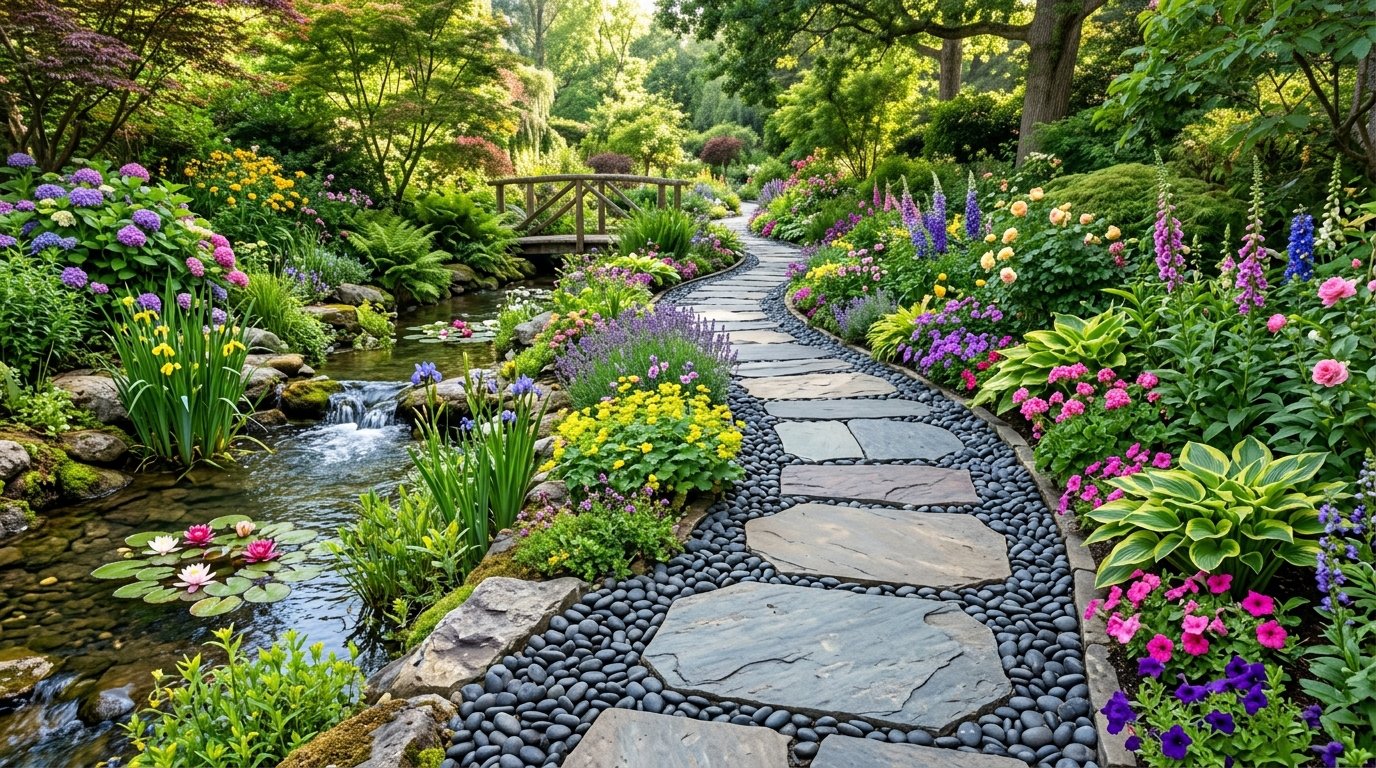 Winding Slate & Pebble Walkway